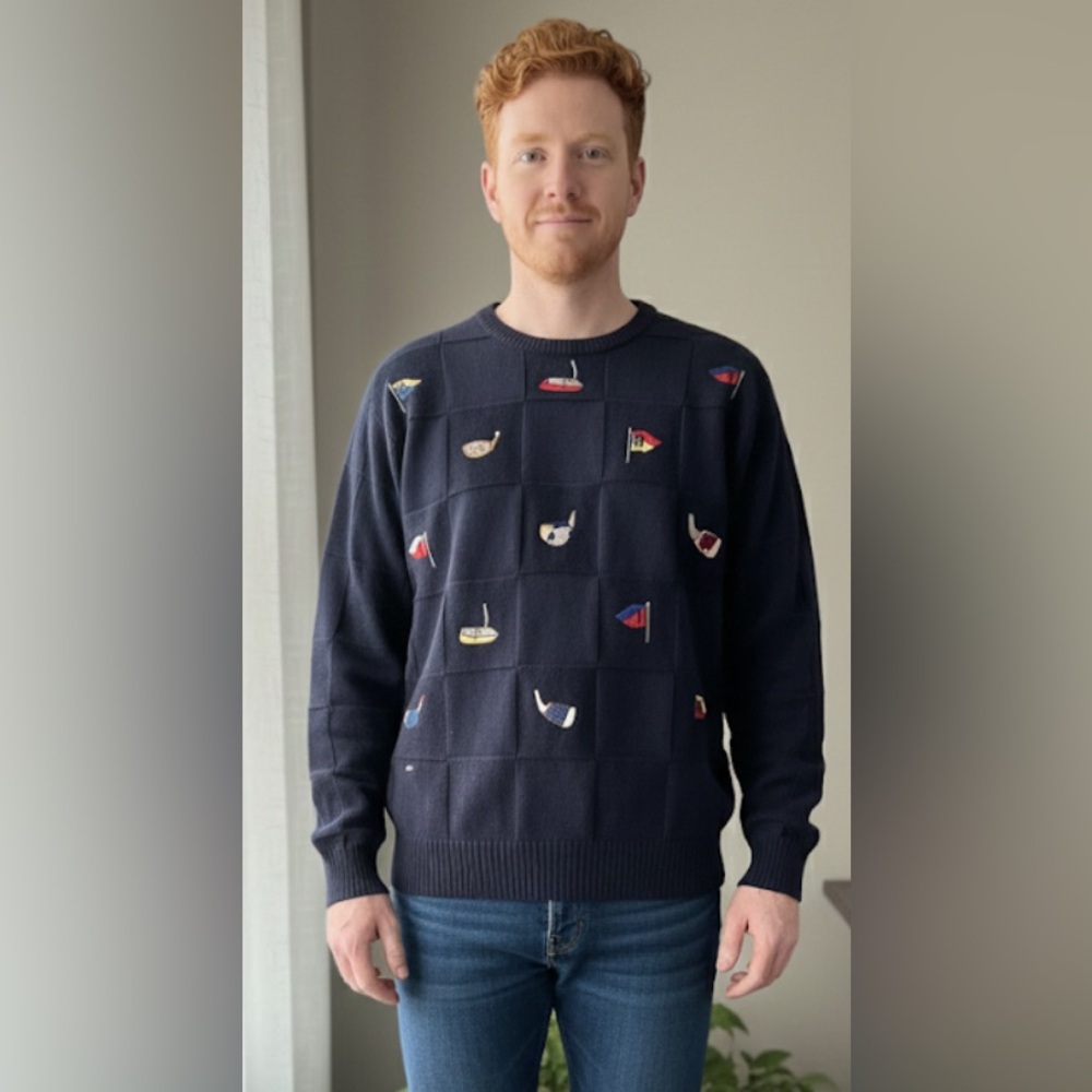 PIVOT RULES Vintage Navy Crewneck Golf Clubs Putters Cotton Sweater Men’s Medium